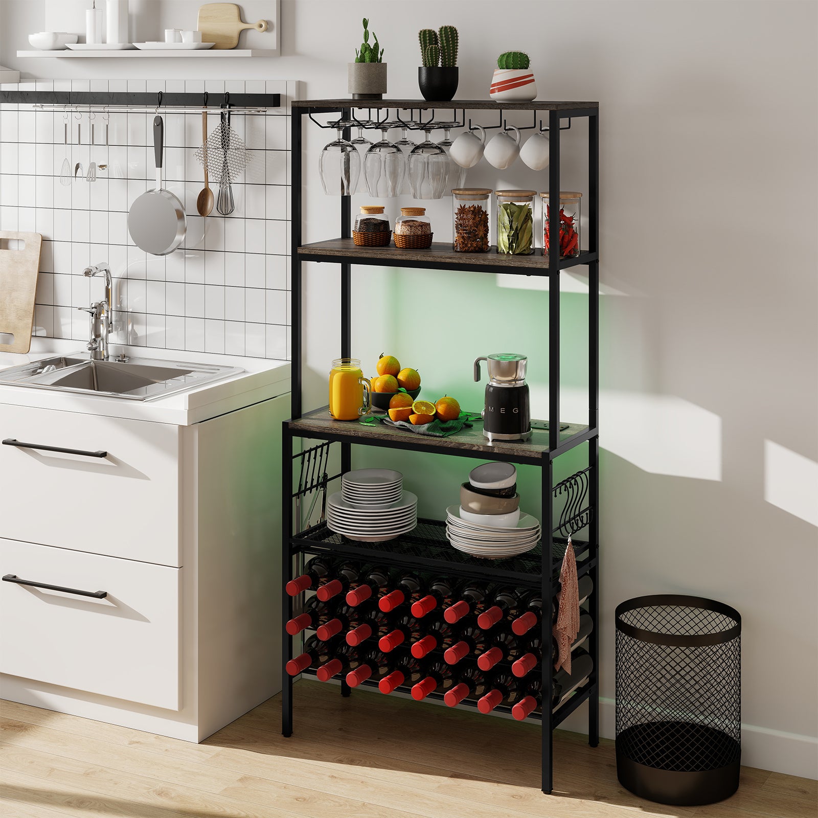 Wine Organizer With Power Outlet, Bottle Holders, Gray Wine Racks at Gallery Canada