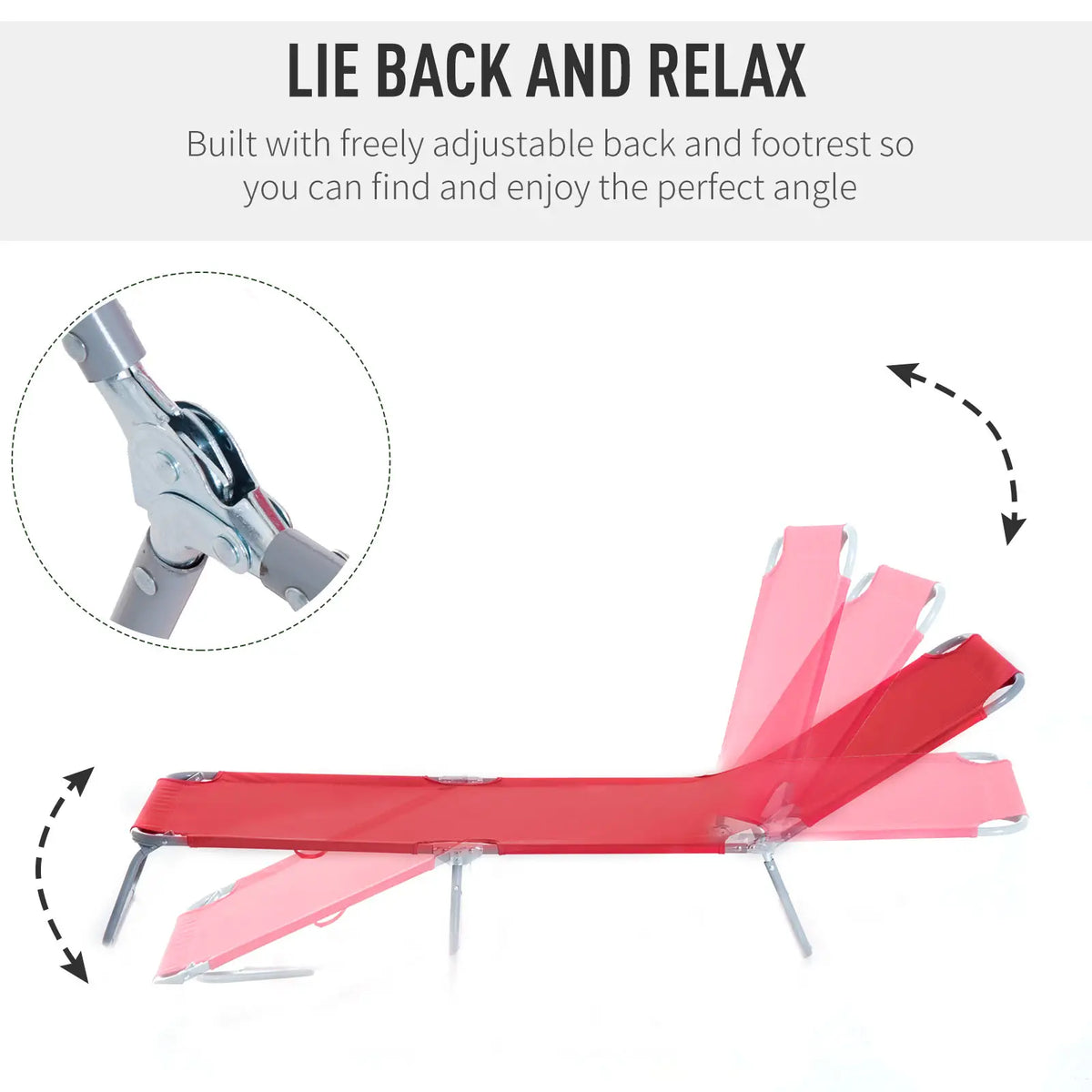 Folding Outdoor Lounge Chair, Portable Reclining Beach Lounger, Breathable Mesh, Red