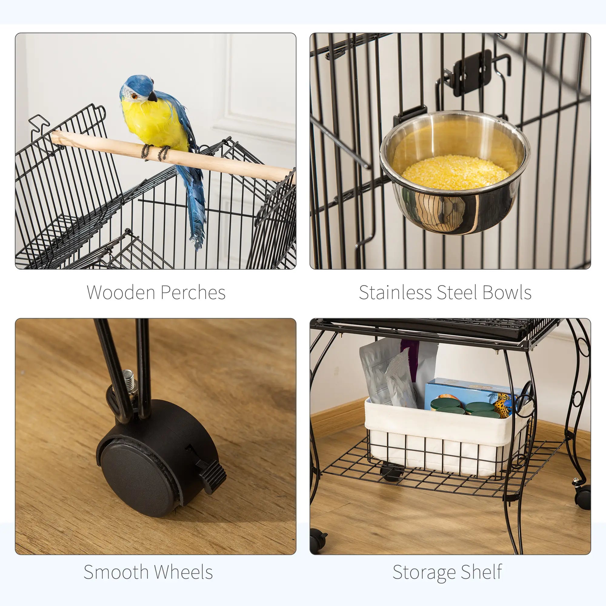 57 Inch Bird Cage for Cockatiel, Conure, Rolling Stand, Pull Out Tray Bird Cages at Gallery Canada