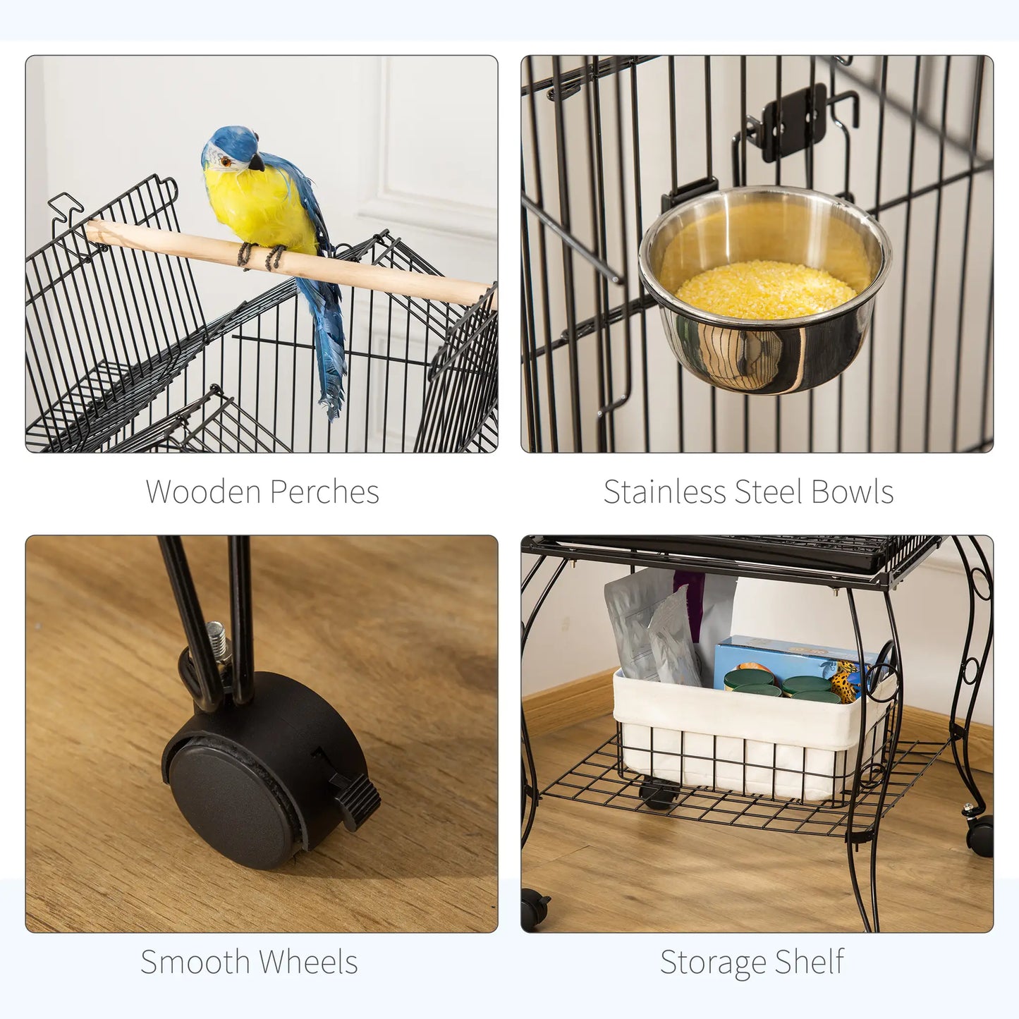 57 Inch Bird Cage for Cockatiel, Conure, Rolling Stand, Pull Out Tray Bird Cages at Gallery Canada