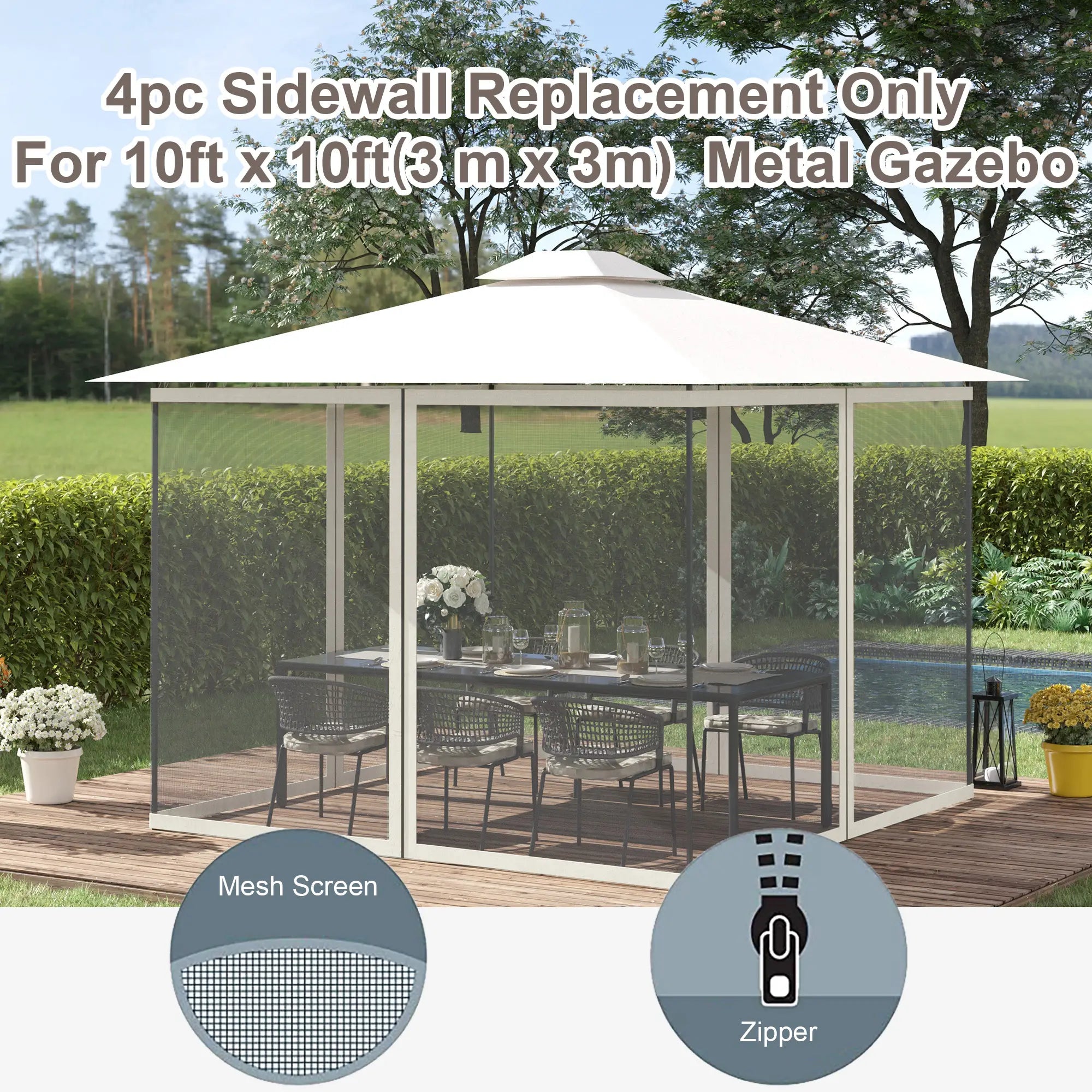 Replacement Mosquito Netting, 10' x 10', Black, White Gazebos at Gallery Canada