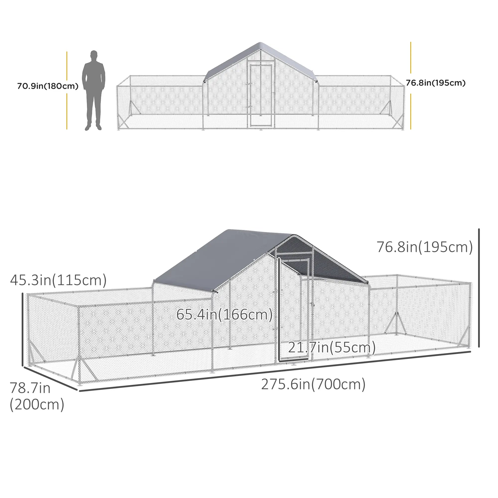 23' x 6.6' Metal Chicken Coop, Waterproof Anti-UV Cover, Spire Roof, Door, for 12-14 Chickens, Ducks, Rabbits, Sliver Chicken Coops at Gallery Canada
