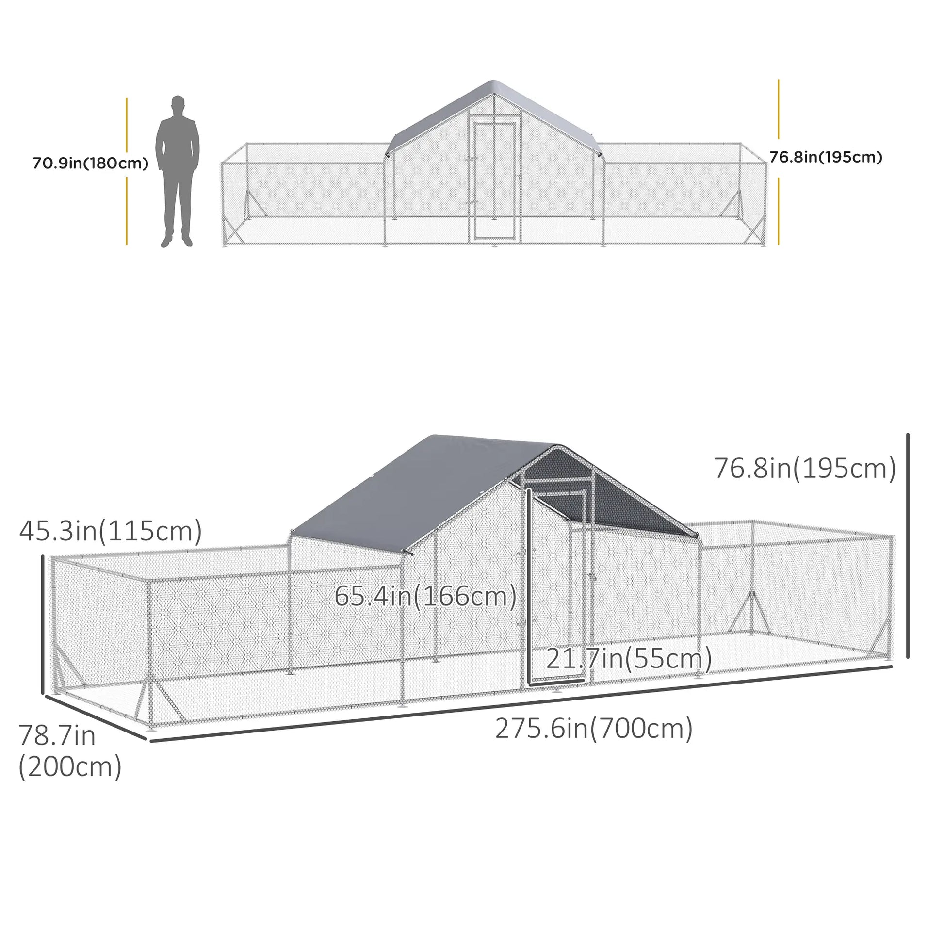 23' x 6.6' Metal Chicken Coop, Waterproof Anti-UV Cover, Spire Roof, Door, for 12-14 Chickens, Ducks, Rabbits, Sliver Chicken Coops at Gallery Canada