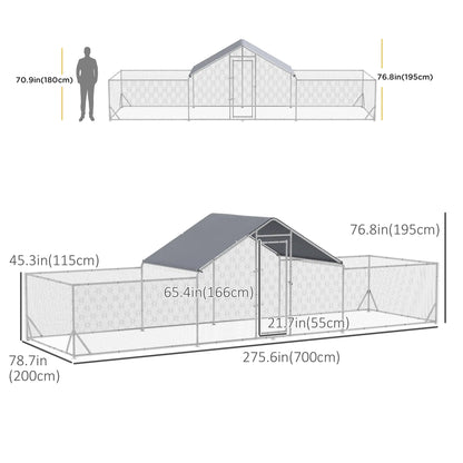 23' x 6.6' Metal Chicken Coop, Waterproof Anti-UV Cover, Spire Roof, Door, for 12-14 Chickens, Ducks, Rabbits, Sliver Chicken Coops at Gallery Canada