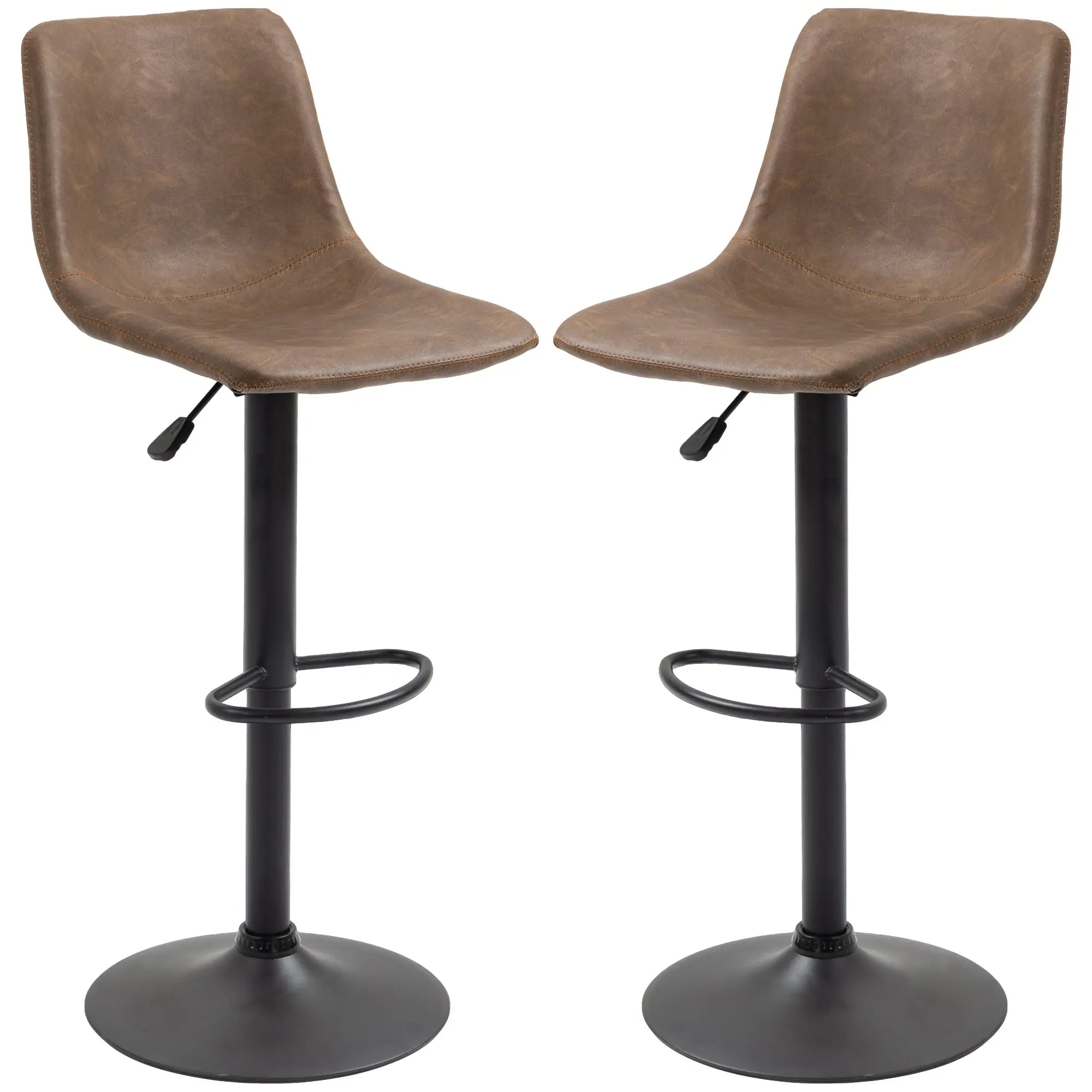 Adjustable Counter Height Bar Stools, Set of 2, 360° Swivel, Vintage Leather, Brown Bar Stools at Gallery Canada