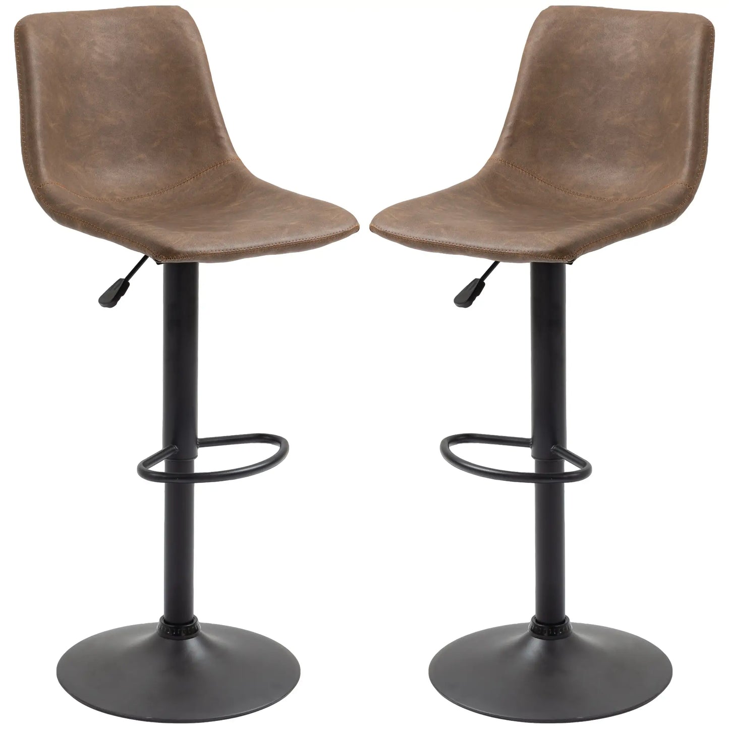 Adjustable Counter Height Bar Stools, Set of 2, 360° Swivel, Vintage Leather, Brown Bar Stools at Gallery Canada