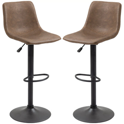 Adjustable Counter Height Bar Stools, Set of 2, 360° Swivel, Vintage Leather, Brown Bar Stools at Gallery Canada