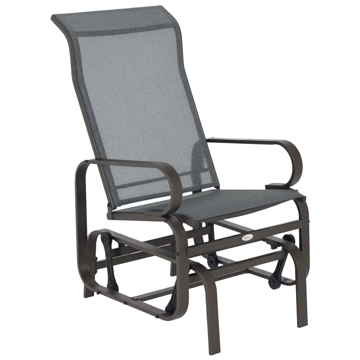 Patio Glider with Breathable Mesh, Outdoor Rocking Chair, Brown Grey Outdoor Gliders Brown Frame, Grey Texteline at Gallery Canada