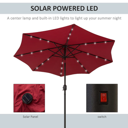 9ft Solar Patio Umbrella, 24 LED Lights, Tilt Canopy, Wine Red Sun Umbrellas at Gallery Canada