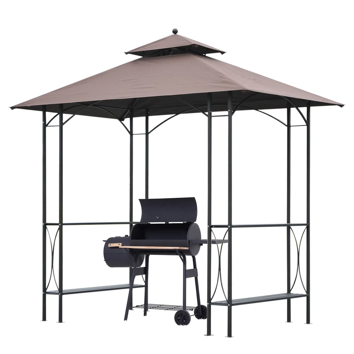 8' x 5' Grill Gazebo, Double Tiered Tent Pavilion, Garden Sun Shade BBQ Grill Gazebos Black, coffee at Gallery Canada