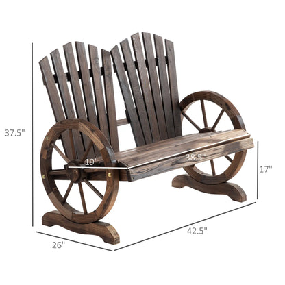 Outdoor Garden Bench, 2-Seat Wooden Patio Bench, Wheel-Shaped Armrests, Carbonized Outdoor Benches at Gallery Canada