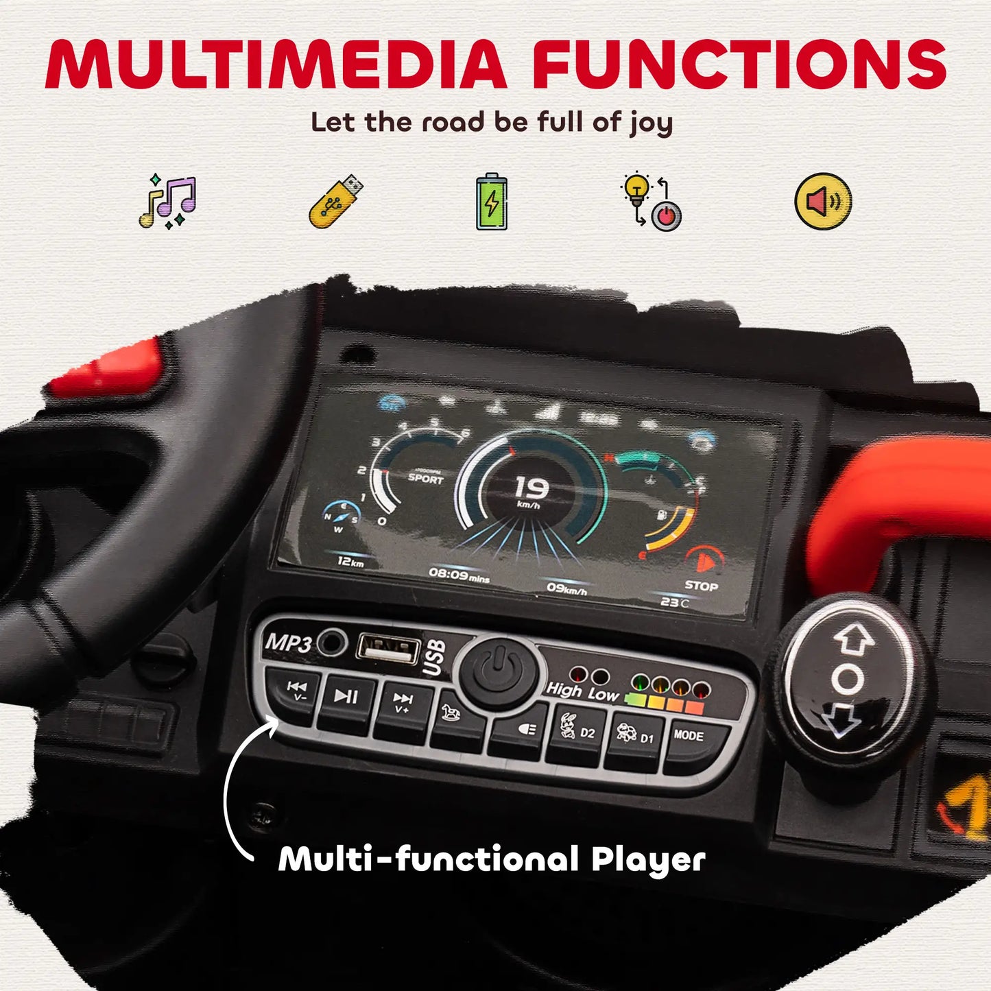 12V Ride On Car, Electric Bucket, Two-Seater, Shovel, Remote Control, Red Electric Toy Cars at Gallery Canada