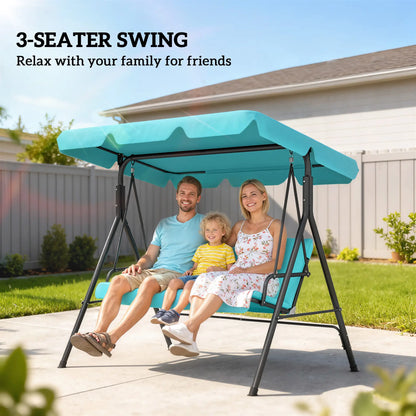 3-Seater Outdoor Porch Swing, Adjustable Canopy, Teal Porch Swings with Canopy at Gallery Canada