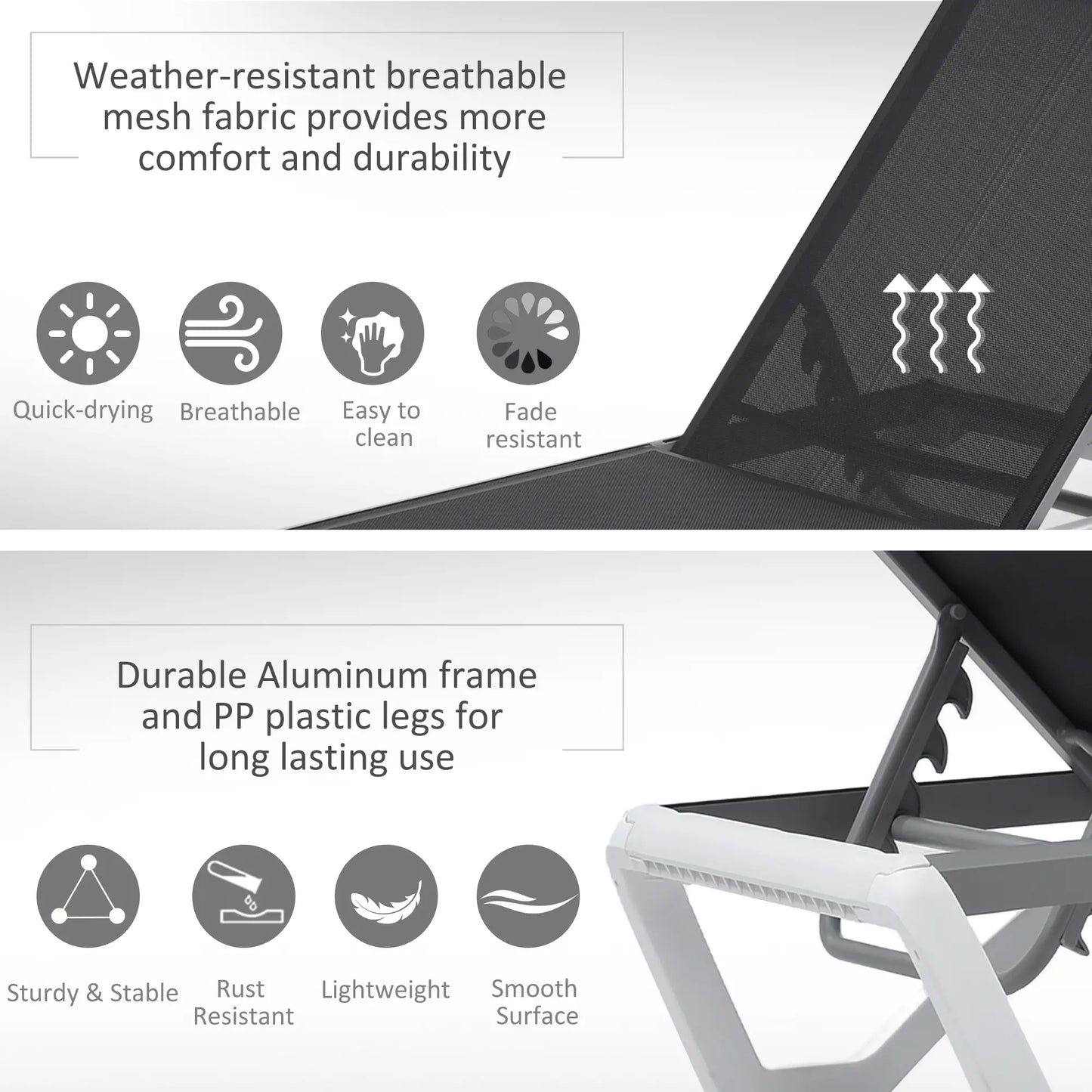 Outdoor Chaise Lounge Chair, Adjustable Back, Wheels, Mesh Fabric, Black Lounger Chairs at Gallery Canada