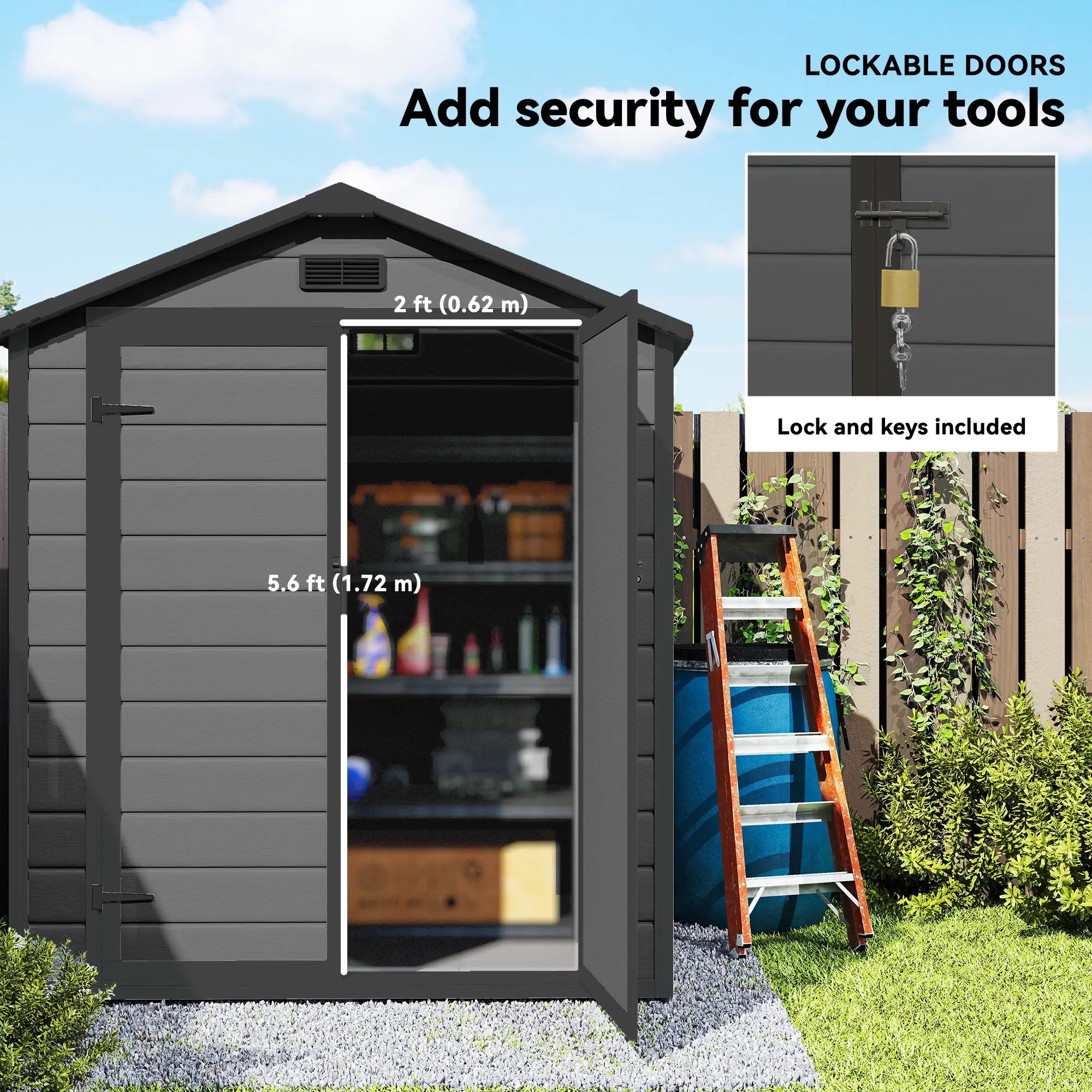 6x4.5FT Plastic Shed, Lockable Garden Tool Storage With Double Doors, Grey Sheds at Gallery Canada