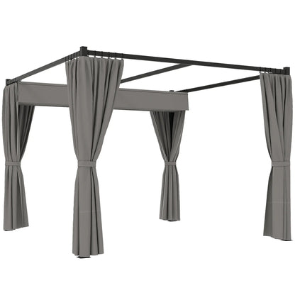 10' x 10' Retractable Pergola, Garden Gazebo with Curtains, Light Grey Pergolas at Gallery Canada