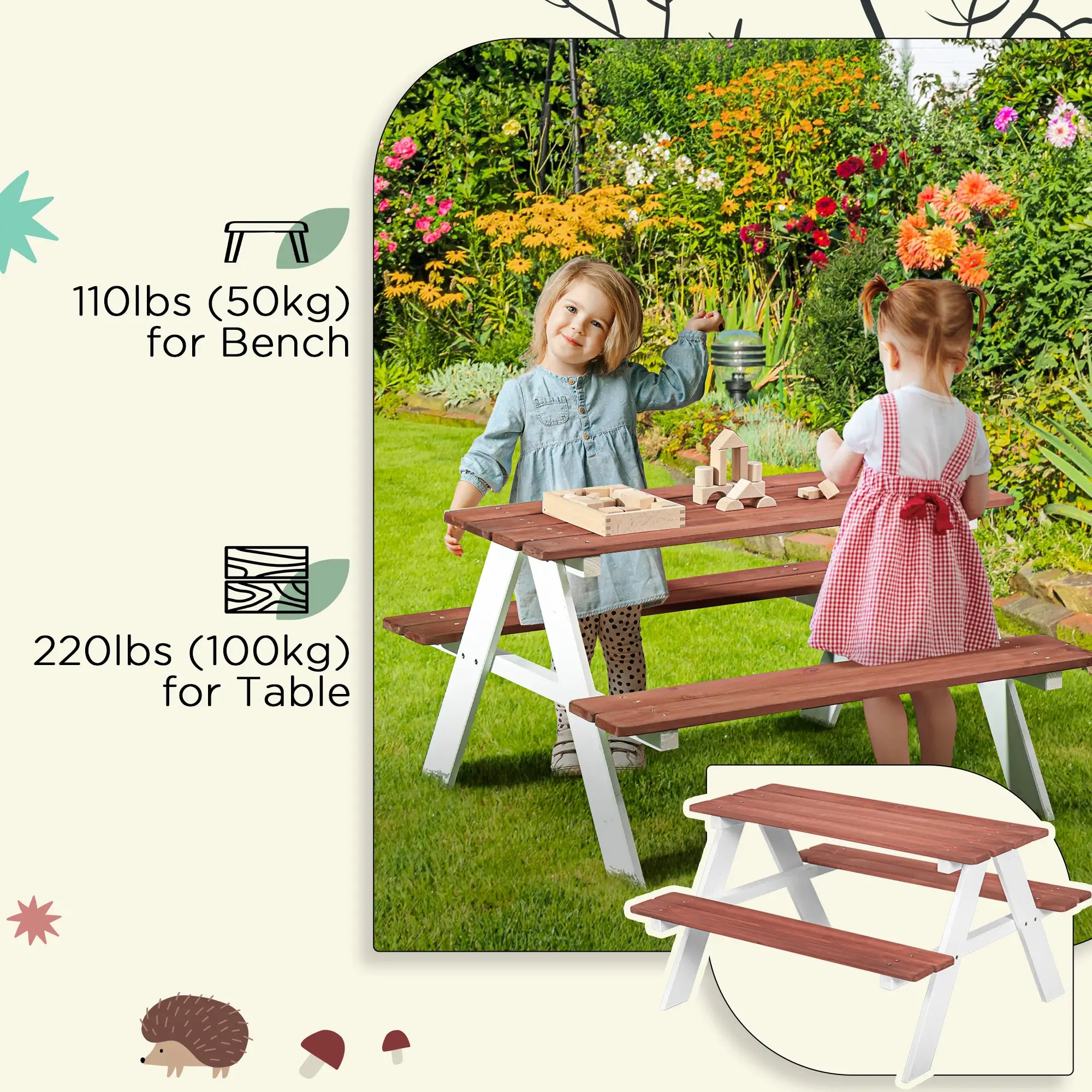 Kids Wooden Picnic Table and Benches Set for 4, Natural Wood Kids Outdoor Furniture at Gallery Canada