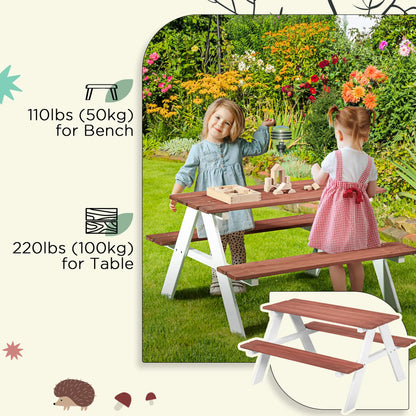 Kids Wooden Picnic Table and Benches Set for 4, Natural Wood Kids Outdoor Furniture at Gallery Canada