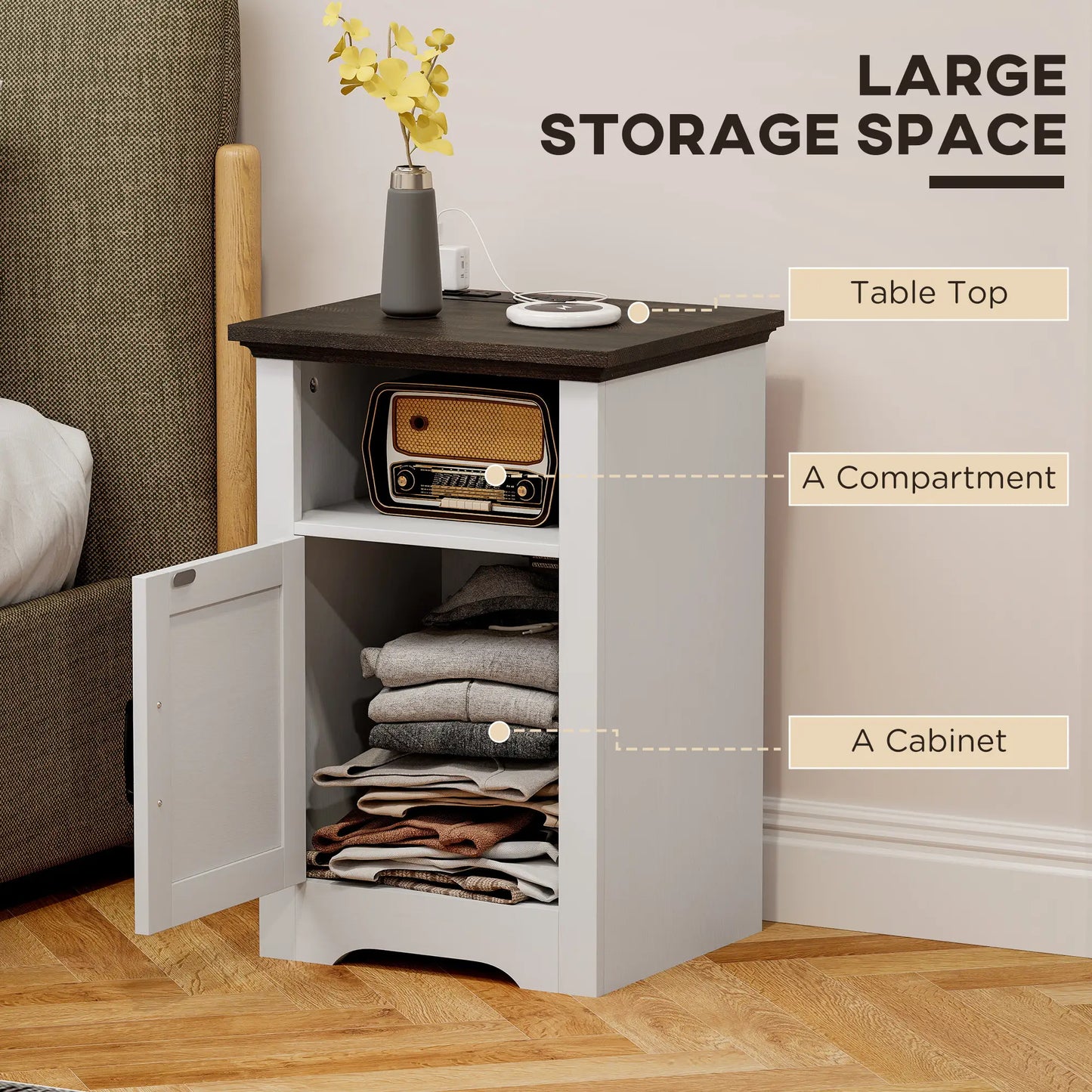 Set of 2 Side Tables, Night Stands with Outlets, White Side Tables at Gallery Canada