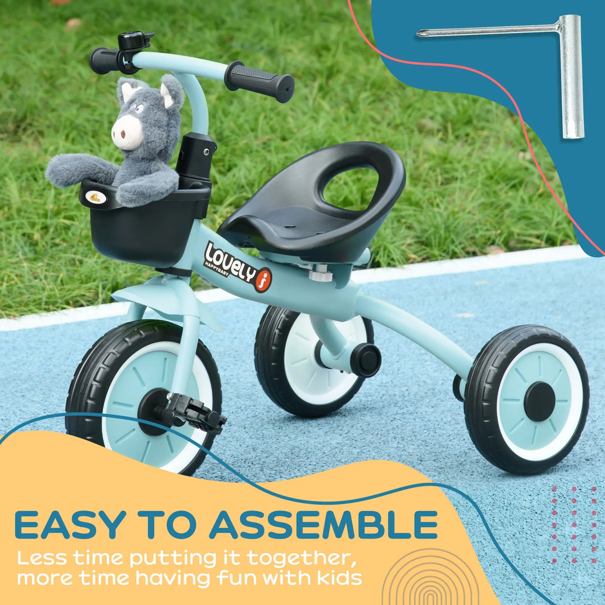 Toddler Tricycle for 2-5 Year Olds, Adjustable Seat, Basket, Bell, Blue Tricycles for Kids at Gallery Canada