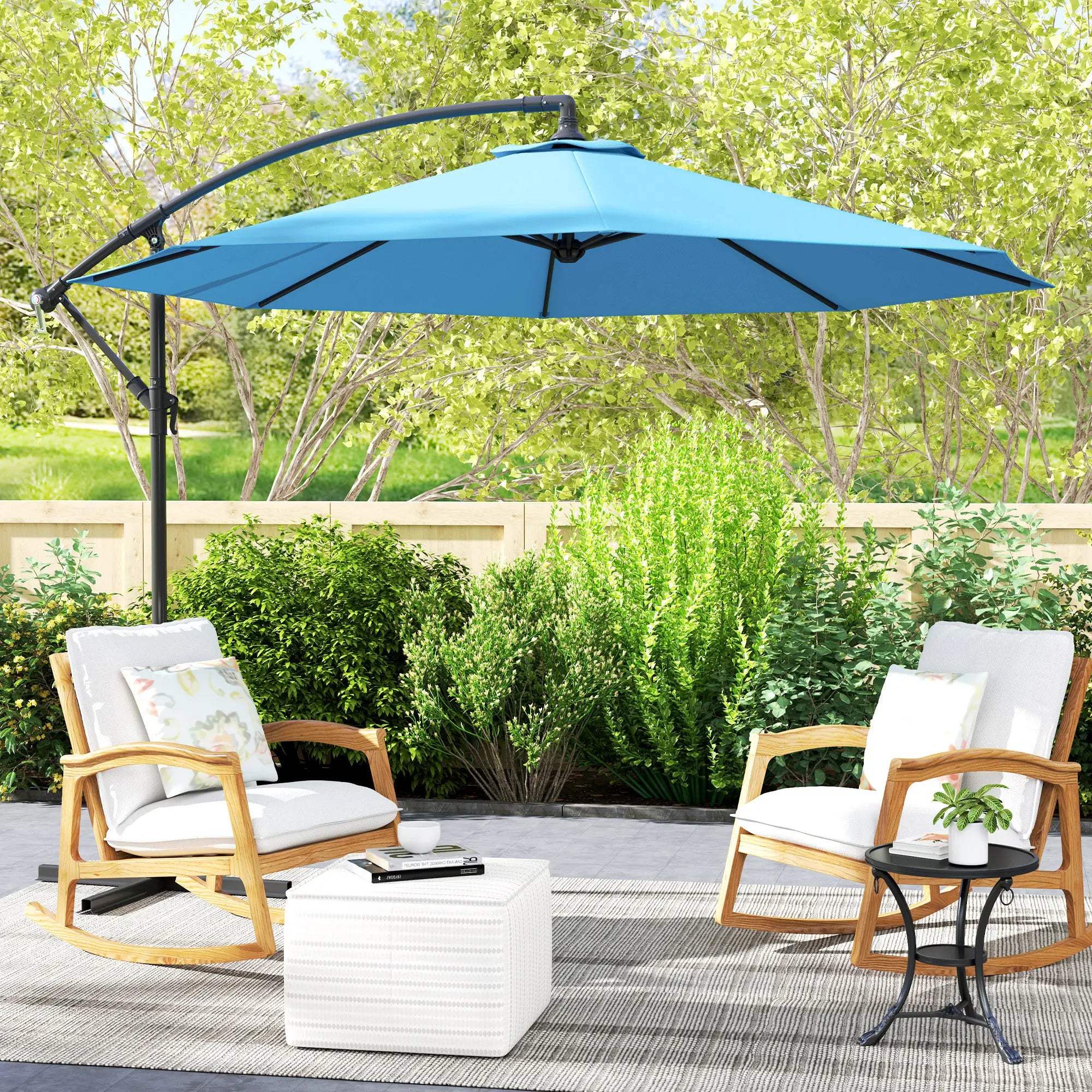 10' Blue Deluxe Patio Umbrella, Offset Sunshade With Crank, Blue Offset Cantilever Umbrellas at Gallery Canada
