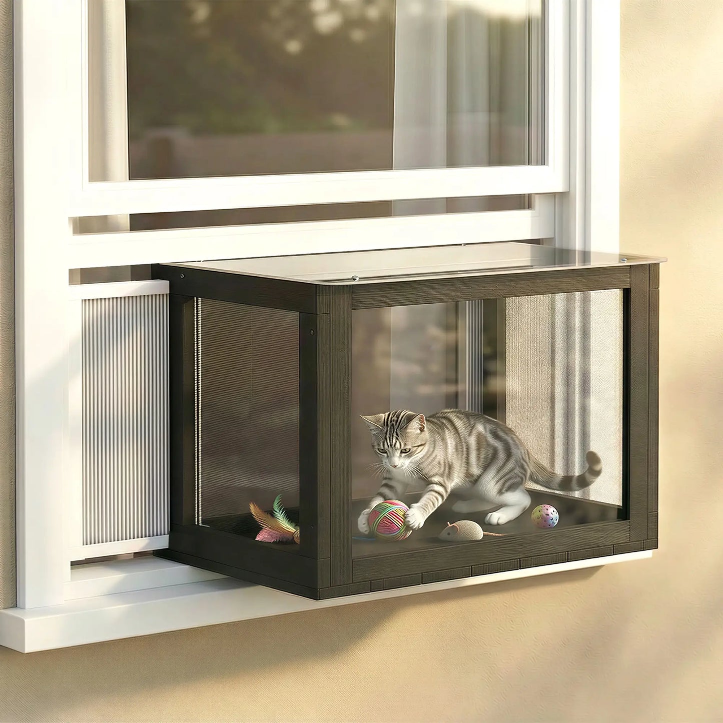Outdoor Cat Enclosure, Adjustable Cat House, Waterproof Top, 24" x18.5" x16.1", Black White Outdoor Cat Enclosures at Gallery Canada