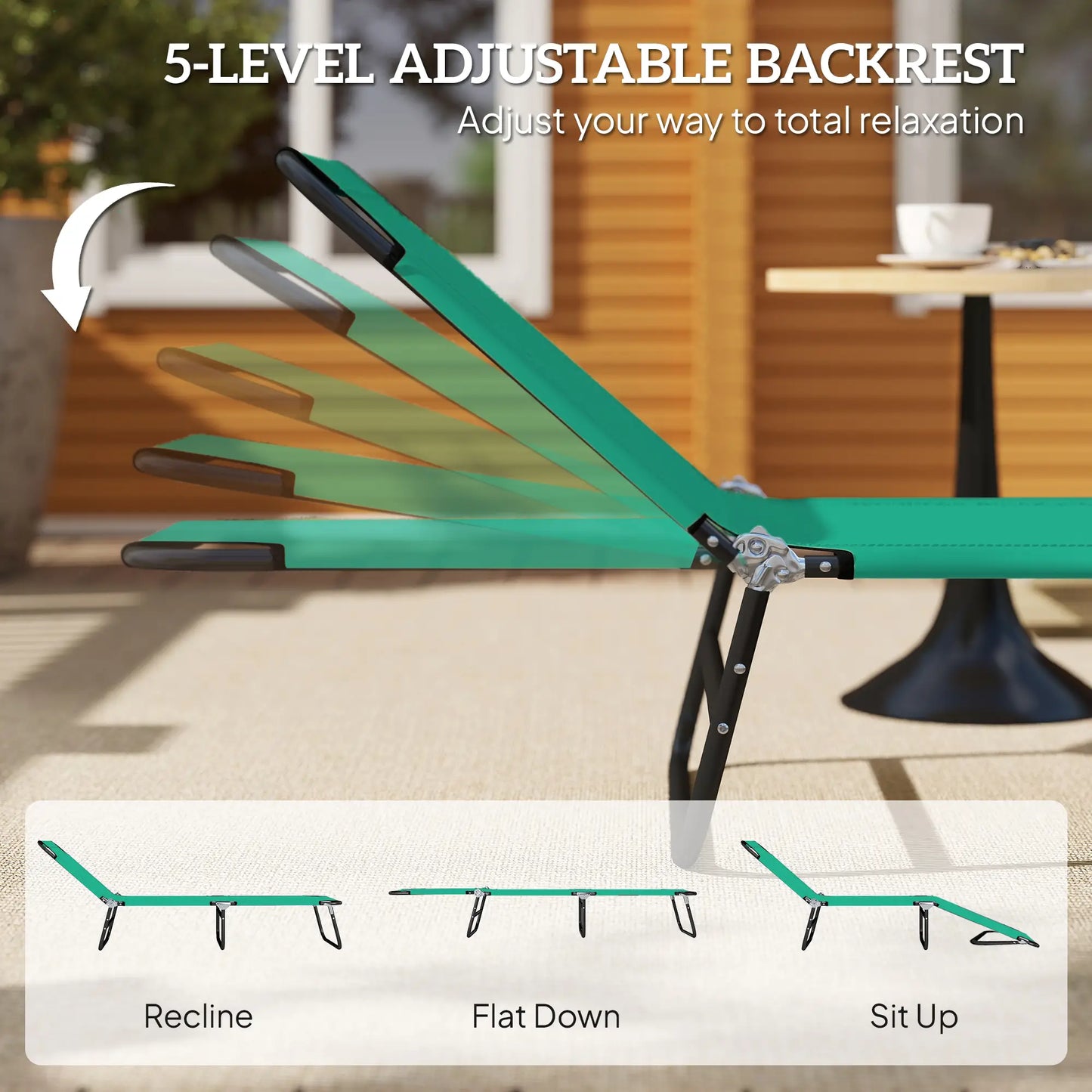 Outdoor Folding Lounge Chair, Reclining Back, Breathable Mesh, Green Lounger Chairs at Gallery Canada