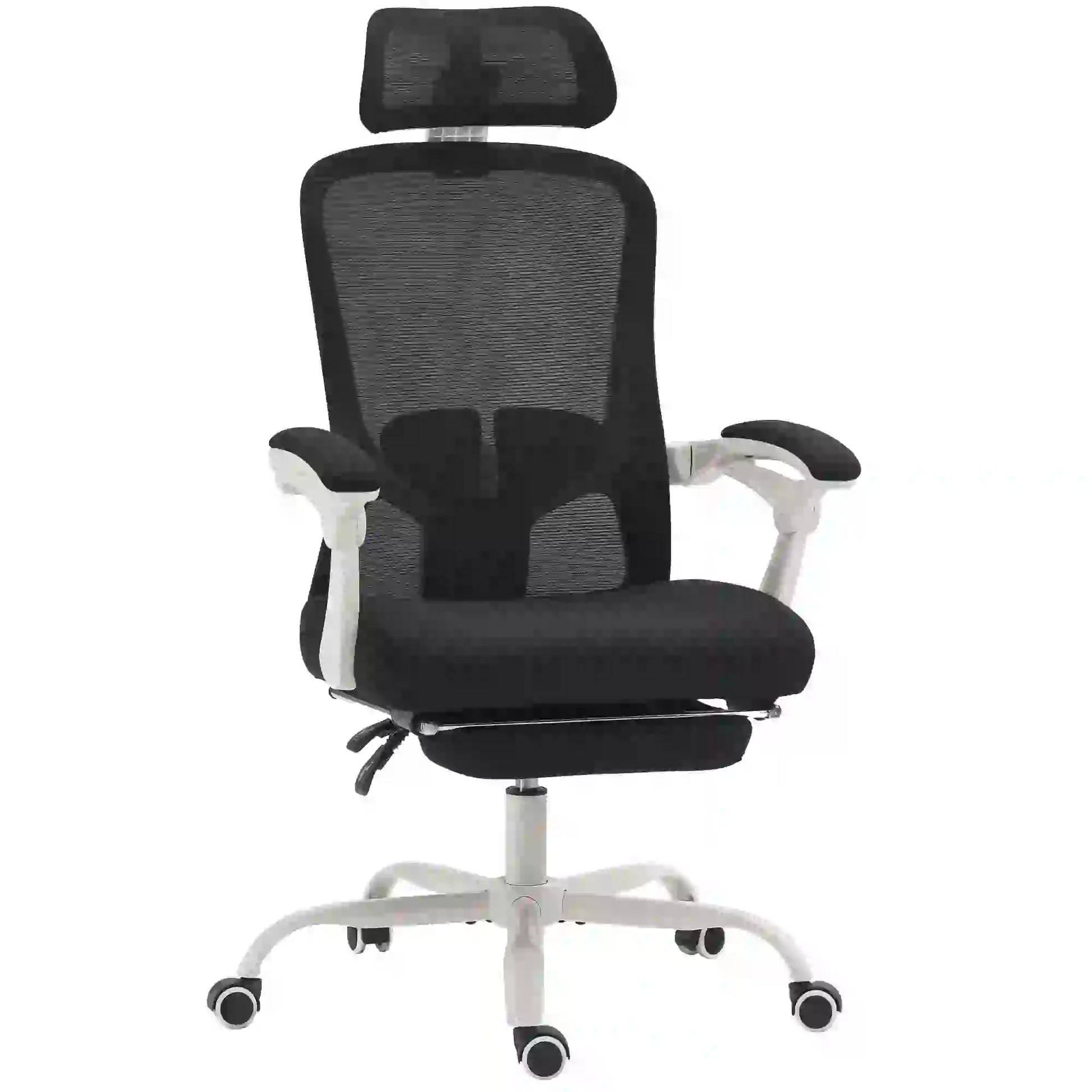 Ergonomic Office Chair, Mesh Reclining Desk Chair, Adjustable Lumbar Support, Headrest, Black Office Chairs Black, White at Gallery Canada