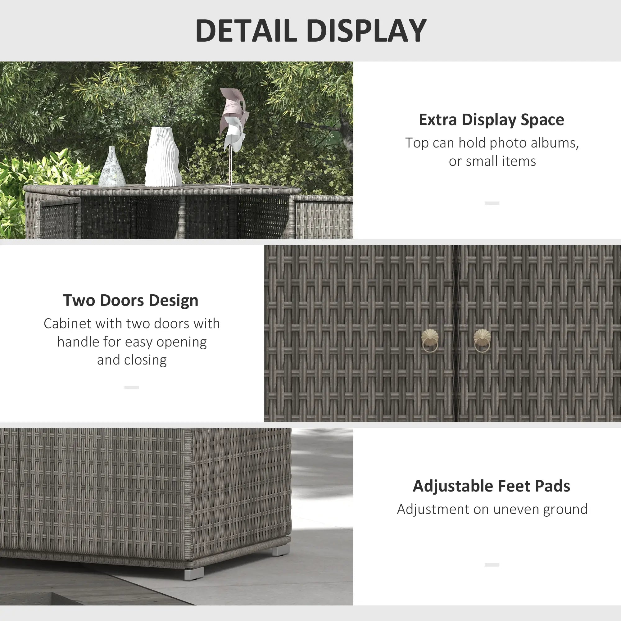 Wicker Outdoor Storage Cabinet, 2-Door Rattan, Dark Grey Patio Storage Boxes at Gallery Canada