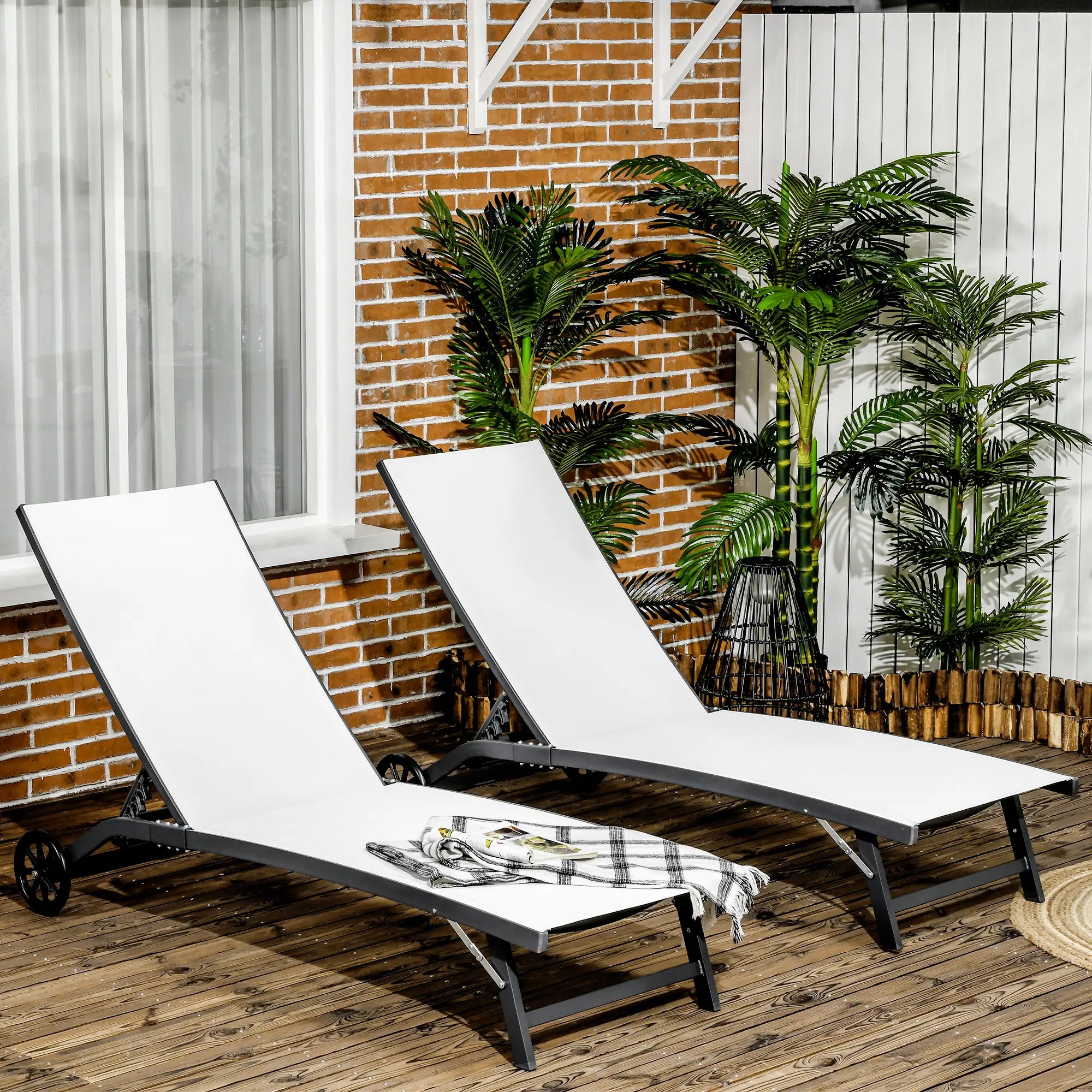 Outdoor Lounge Chair Set, 2, Breathable Mesh, Wheels, Cream White Lounger Chairs at Gallery Canada