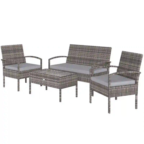 Patio Furniture Set, Loveseat, 2 Armchairs & Coffee Table, Light Grey
