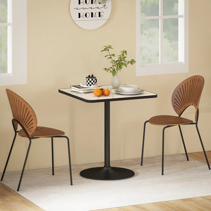 Modern Dining Table For 4, White Marble Effect Tabletop, Round Base, White