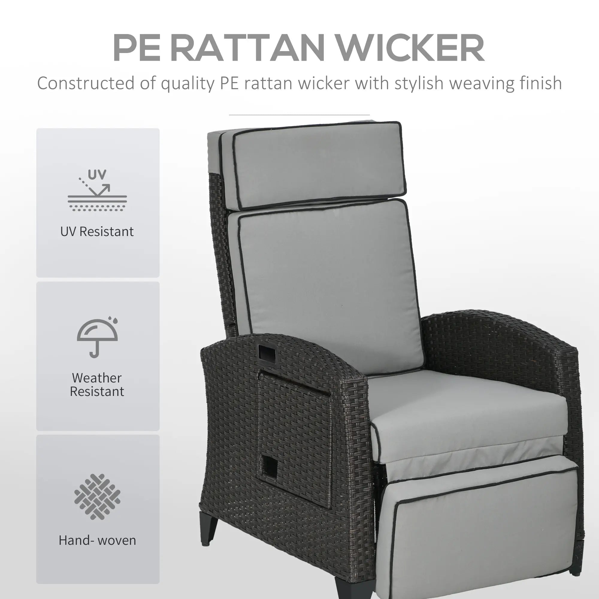 Outdoor Recliner Chair, Adjustable Backrest, Cushion, Side Tray, Light Grey Chaise Loungers at Gallery Canada