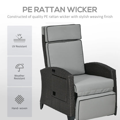 Outdoor Recliner Chair, Adjustable Backrest, Cushion, Side Tray, Light Grey Chaise Loungers at Gallery Canada