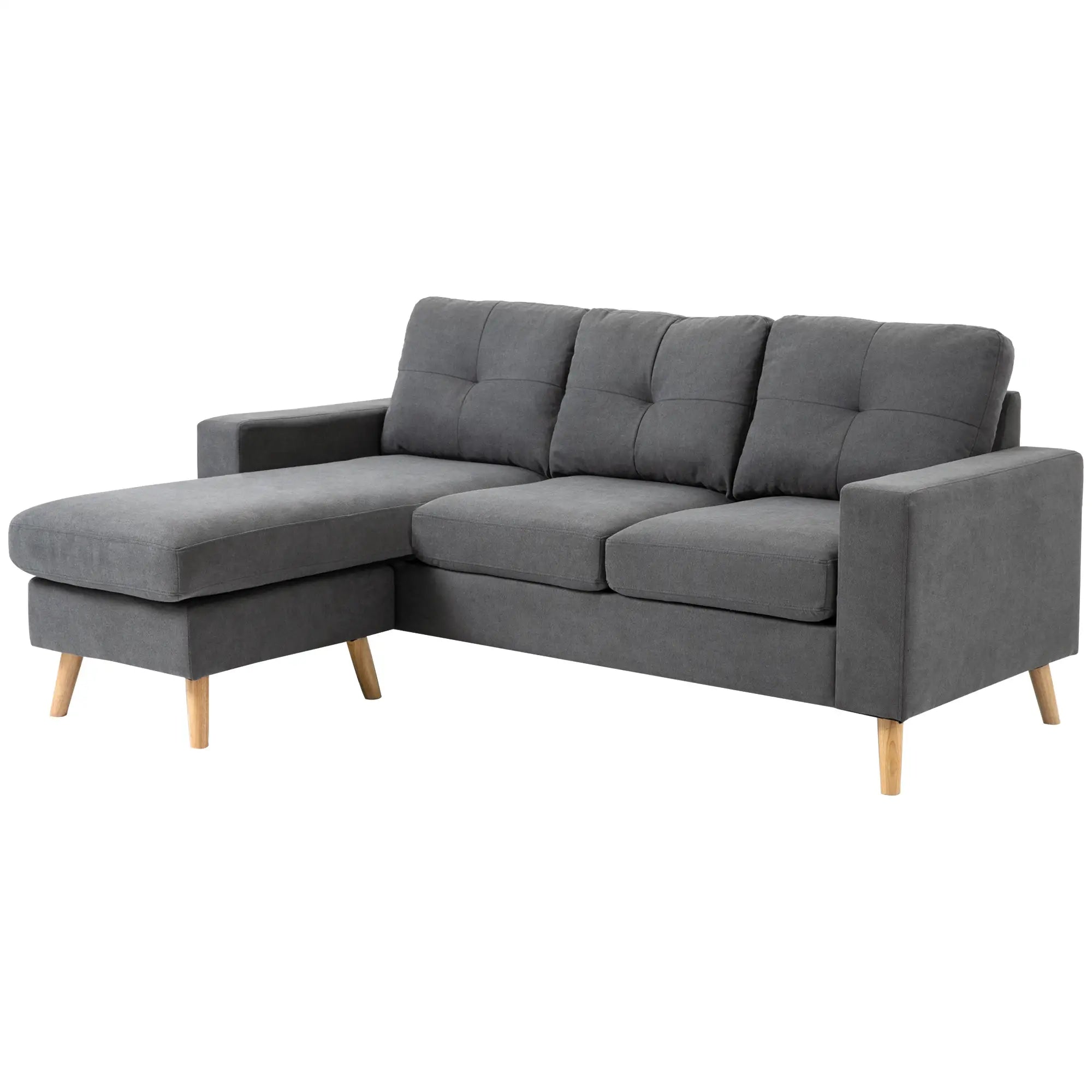 L Shaped Sectional Sofa, Reversible Chaise, Wooden Legs, Dark Grey 3-Seater Sofas Dark Grey at Gallery Canada