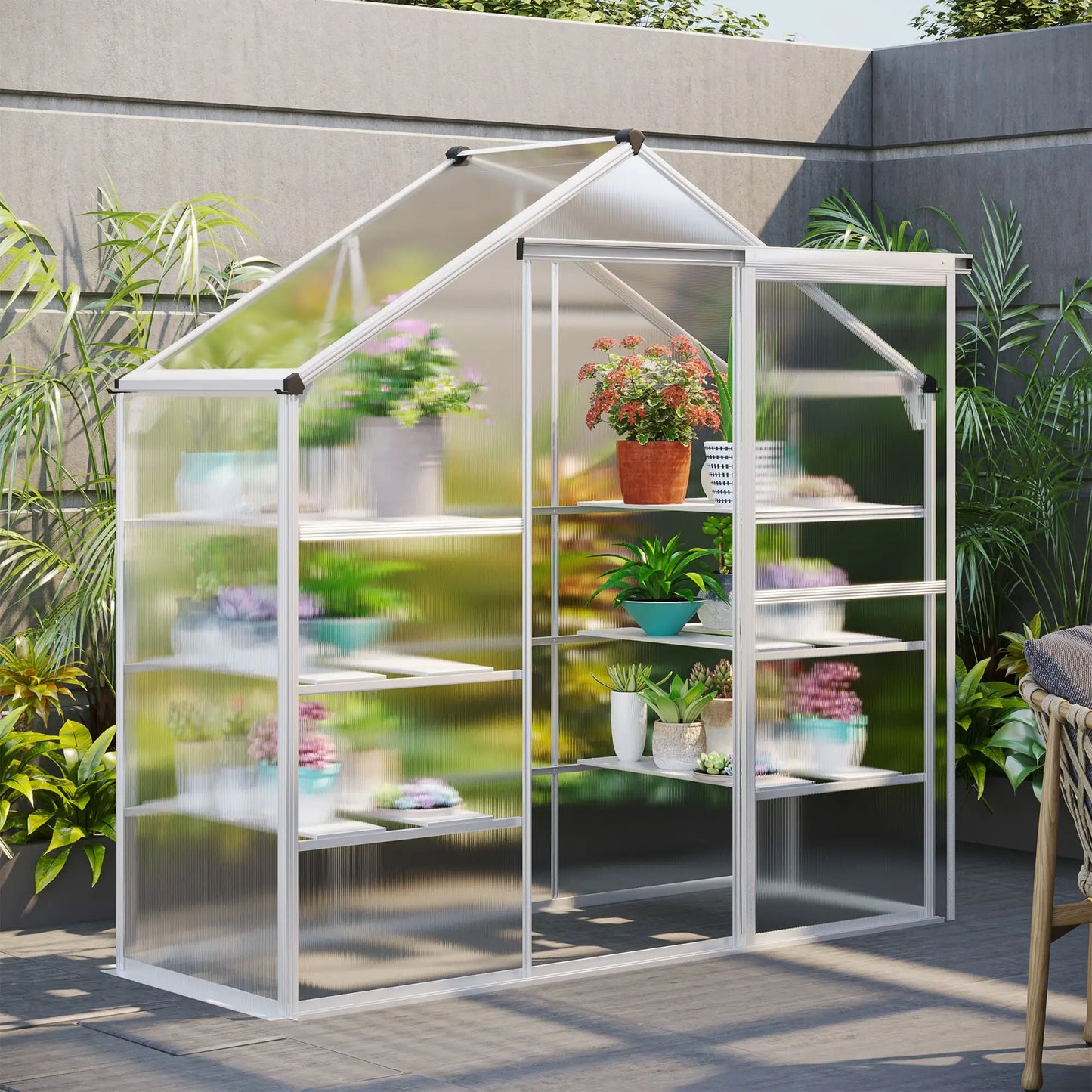 6.3' x 2.3' x 6.1' Outdoor Walk-In Greenhouse, 3-Tier Shelves, Polycarbonate, Aluminum Frame Walk In Greenhouses at Gallery Canada