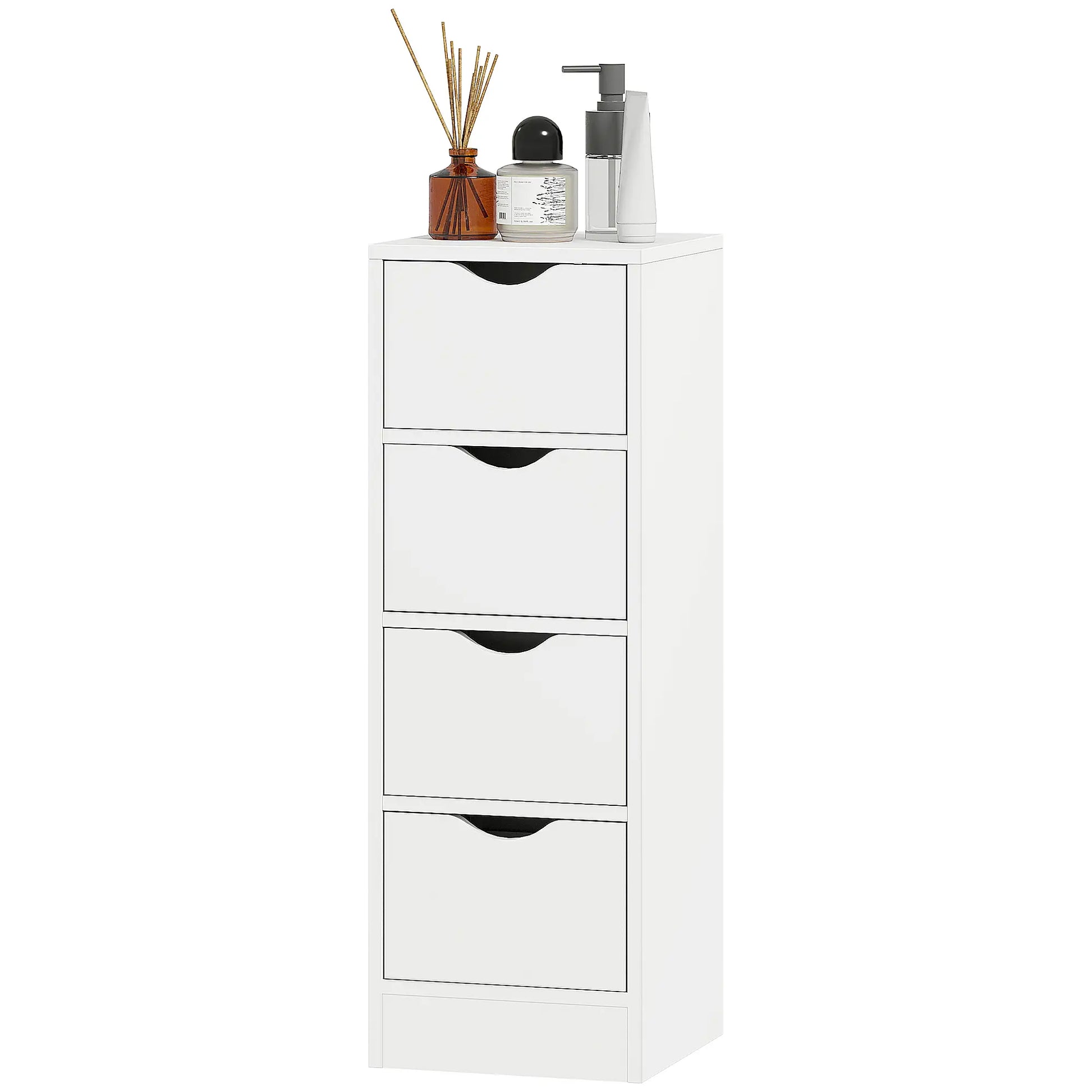 4-Drawer Bathroom Cabinet, Freestanding Narrow Storage, White Bathroom Cabinets White at Gallery Canada