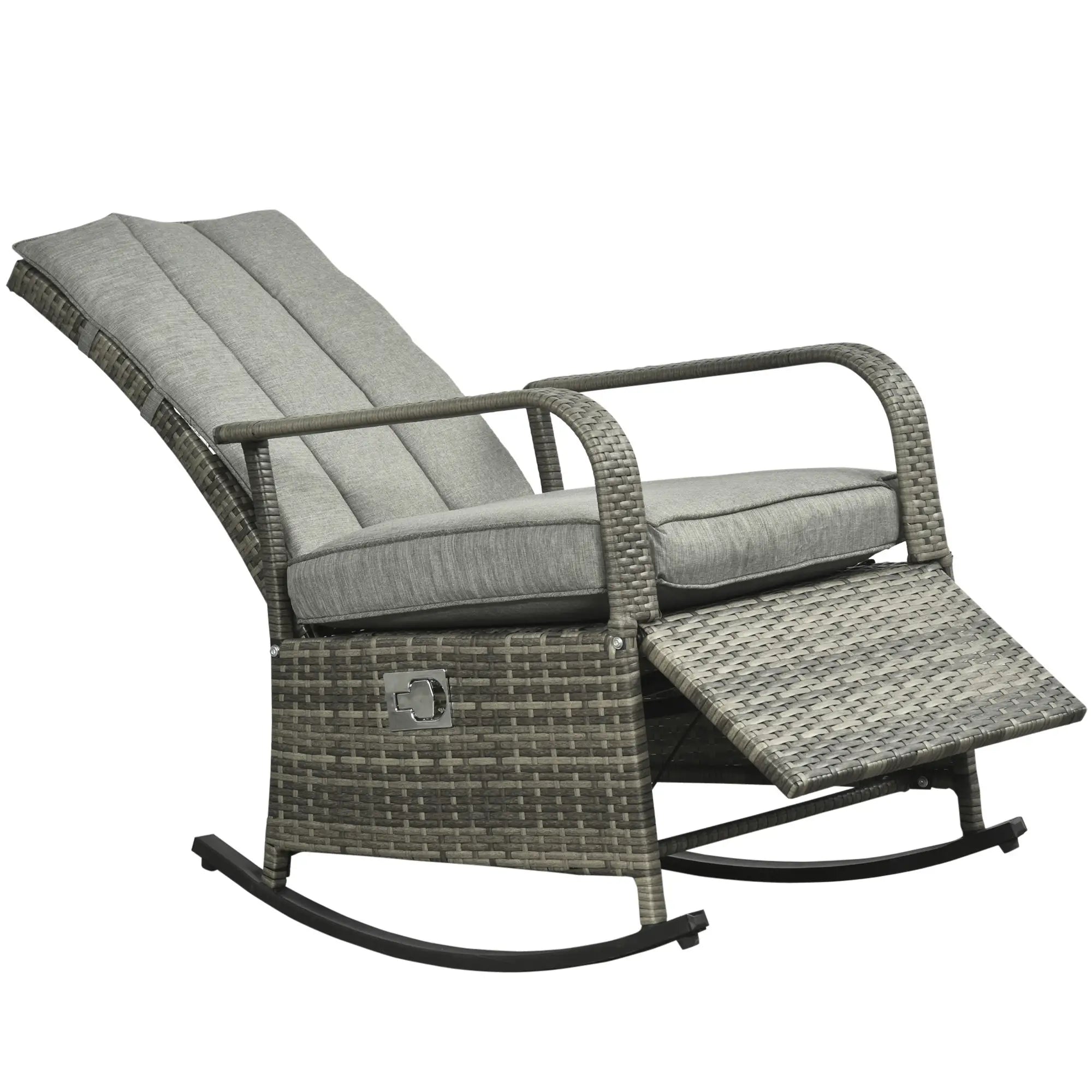 Outdoor Wicker Rocking Chair with Cushion, Adjustable Footrest, Grey Outdoor Rocking Chairs at Gallery Canada