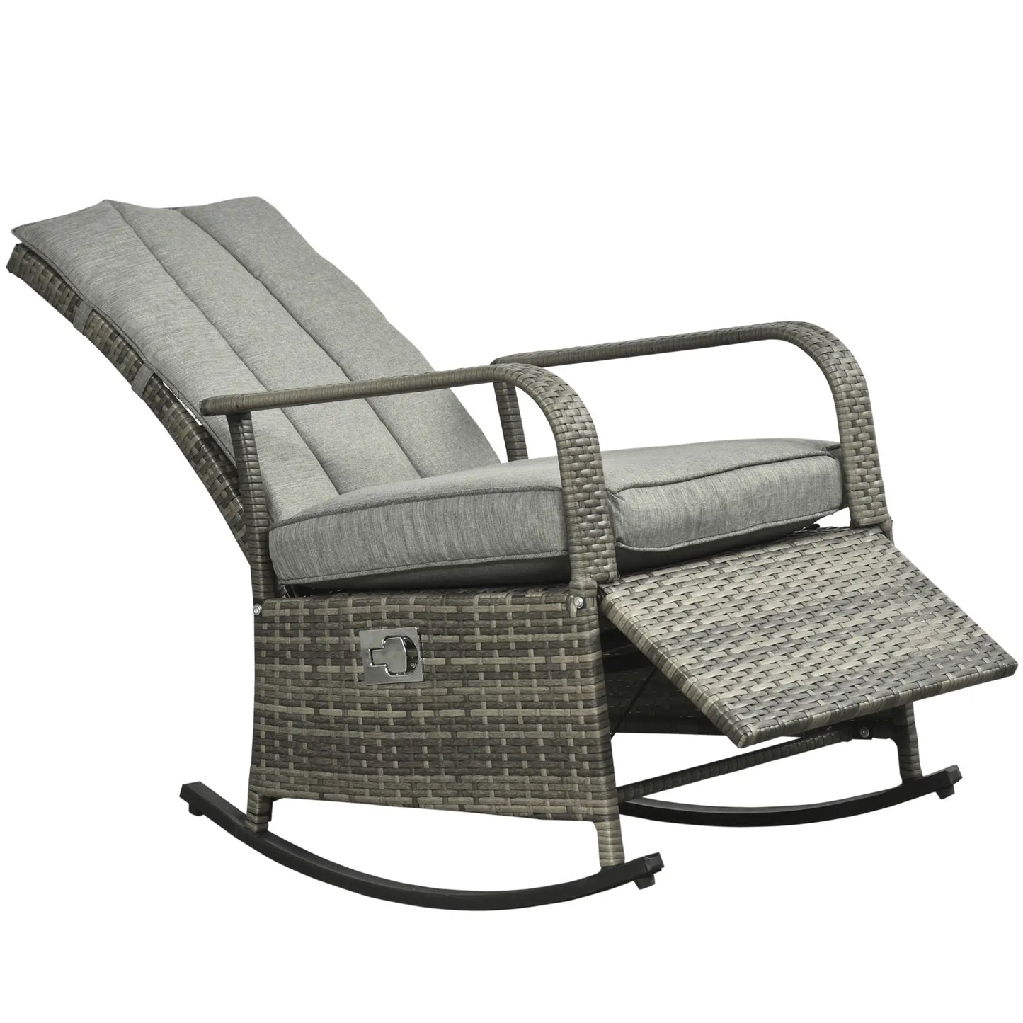 Outdoor Wicker Rocking Chair with Cushion, Adjustable Footrest, Grey Outdoor Rocking Chairs at Gallery Canada