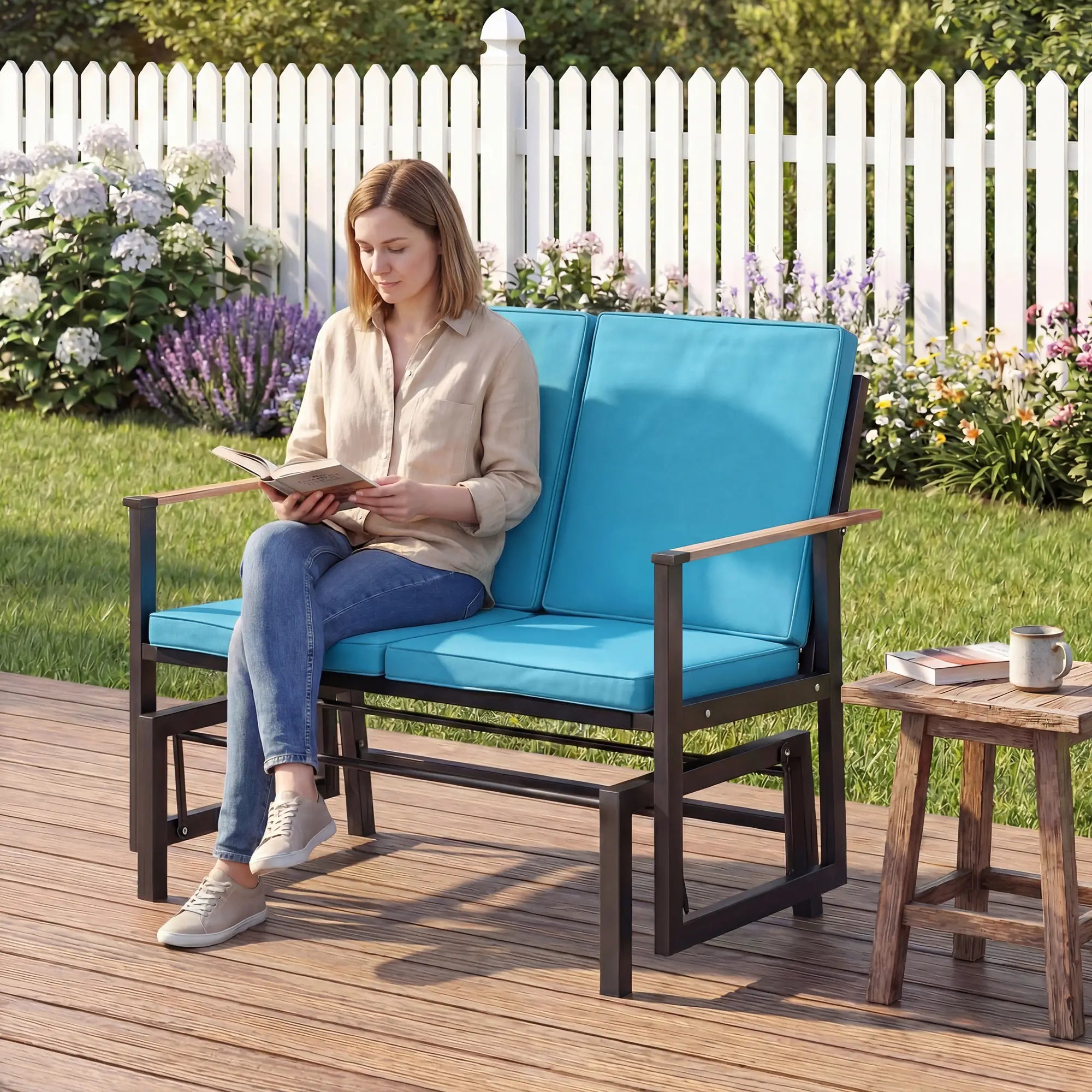 Outdoor Glider Bench For 2, With Thick Cushions, Navy Blue Outdoor Gliders at Gallery Canada