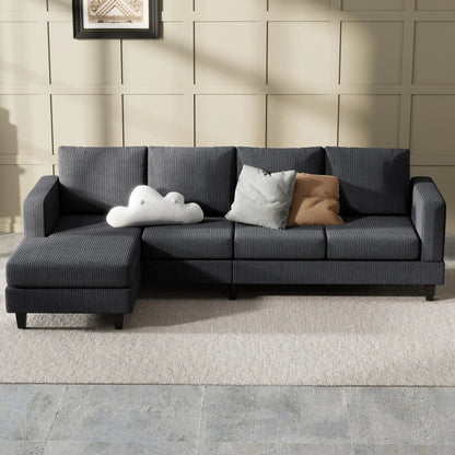 L Shaped Couch with Chaise Lounge, Spring Cushion, Charcoal Grey 3-Seater Sofas at Gallery Canada
