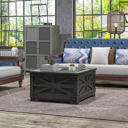 Farmhouse Coffee Table, Square Flip-Top Lid, Hidden Storage, Black Coffee Tables at Gallery Canada