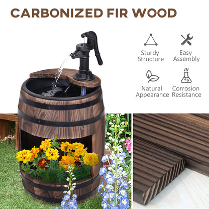 Wooden Outdoor Fountain, Electrical Barrel Waterfall, 3600r/min Pump, Carbonized Water Fountains at Gallery Canada