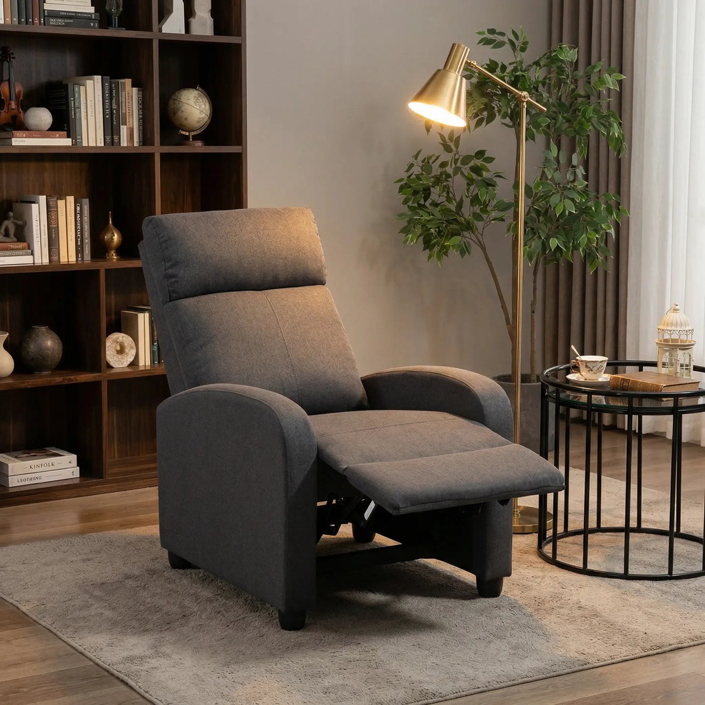 Manual Fabric Recliner Chair, Home Theater Seating, Dark Grey Single Sofas at Gallery Canada