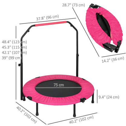 40" Foldable Mini Fitness Trampoline, Adjustable Foam Handle, Pink