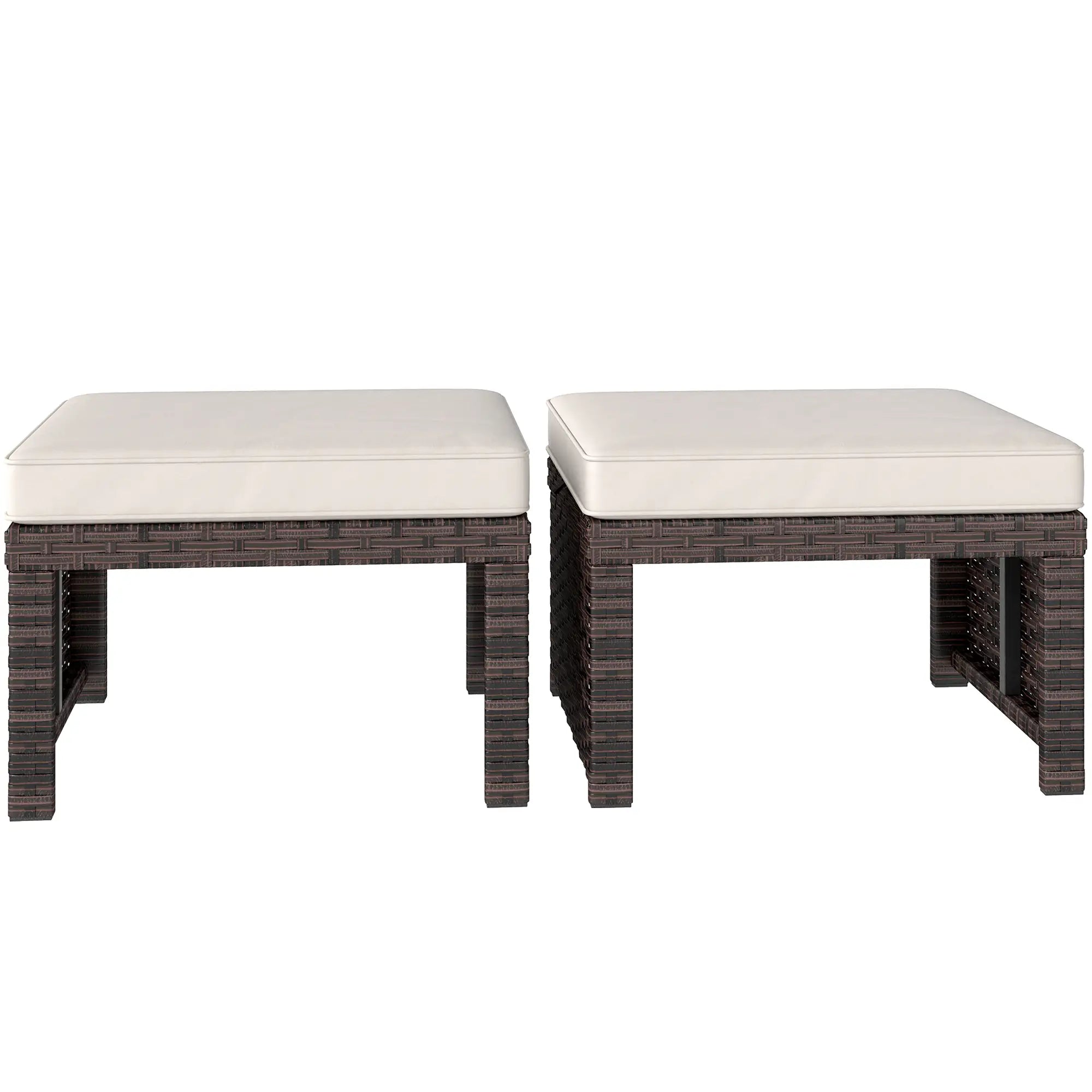 2 Wicker Outdoor Ottomans, Removable Cushions, Rattan Seating, Khaki Patio Furniture Sets Brown, Khaki at Gallery Canada