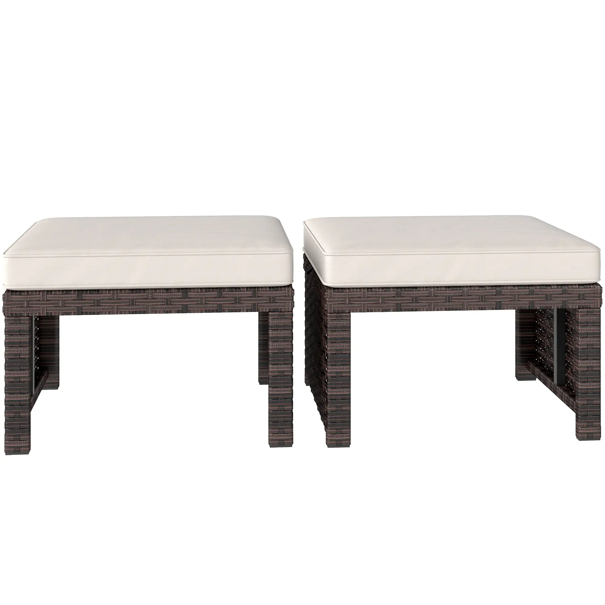 2 Wicker Outdoor Ottomans, Removable Cushions, Rattan Seating, Khaki Patio Furniture Sets Brown, Khaki at Gallery Canada