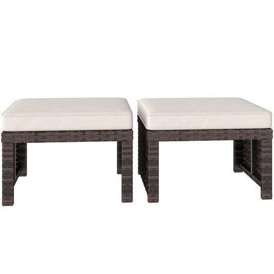 2 Wicker Outdoor Ottomans, Removable Cushions, Rattan Seating, Khaki Patio Furniture Sets Brown, Khaki at Gallery Canada