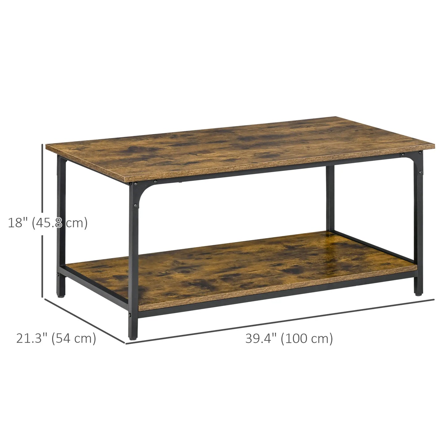Industrial Coffee Table with Storage Shelf, 2-Tier, Rustic Brown Coffee Tables at Gallery Canada