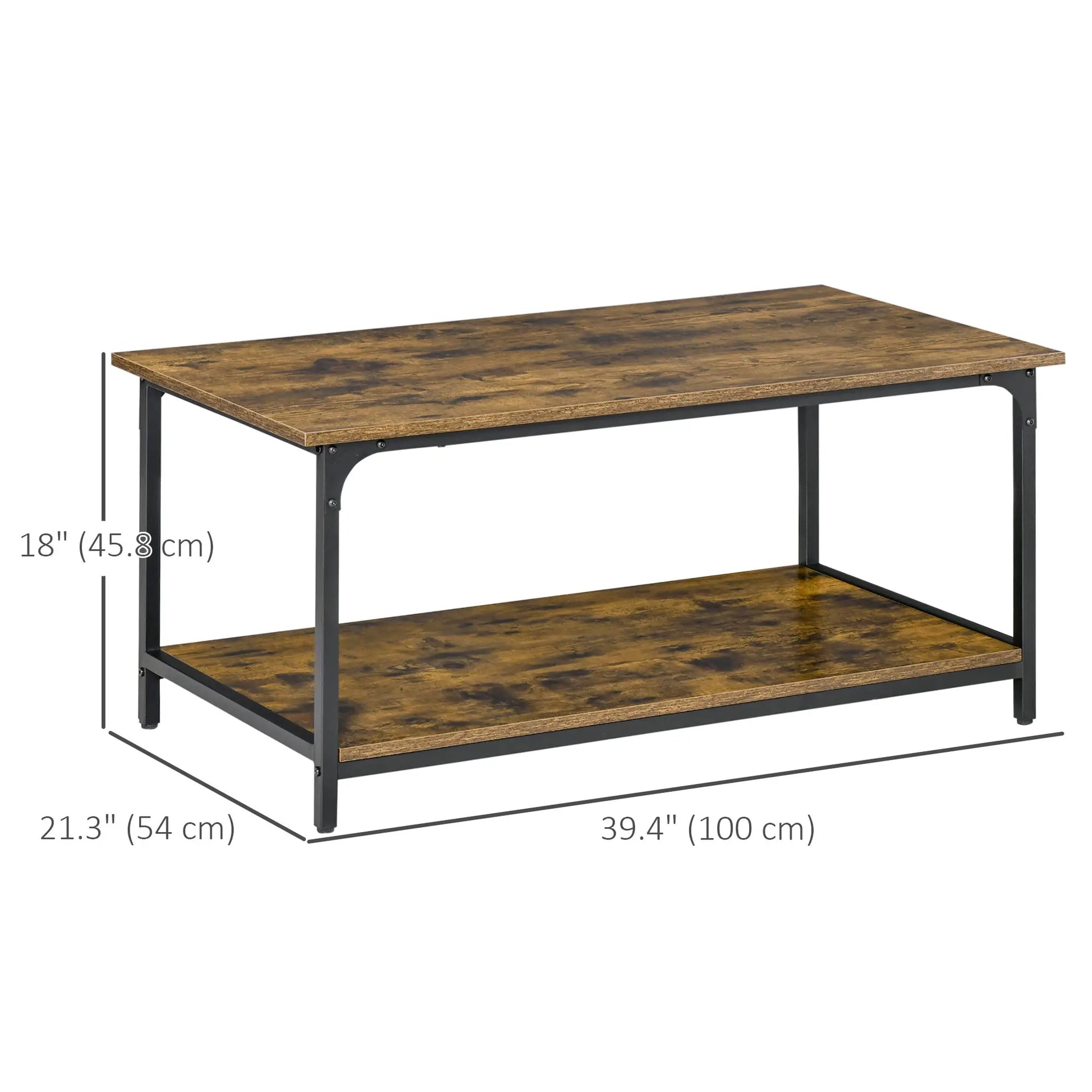 Industrial Coffee Table with Storage Shelf, 2-Tier, Rustic Brown Coffee Tables at Gallery Canada